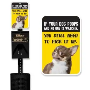 Metal Pet Waste Station - Black - Funny Dog Sign