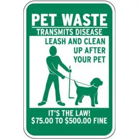 Pet Waste Signs - $75 to $500 Fine